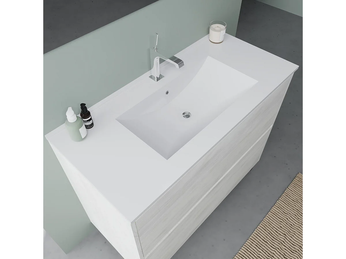 Meuble De Salle De Bains À Poser 100 Cm Blanc Avec Côtés À Vue | Laguna