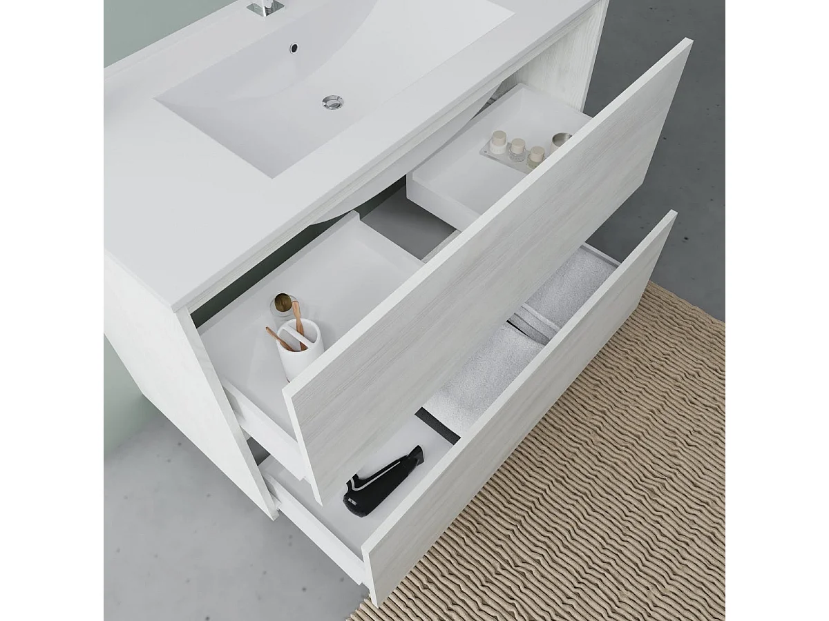 Meuble De Salle De Bains À Poser 100 Cm Blanc Avec Côtés À Vue | Laguna