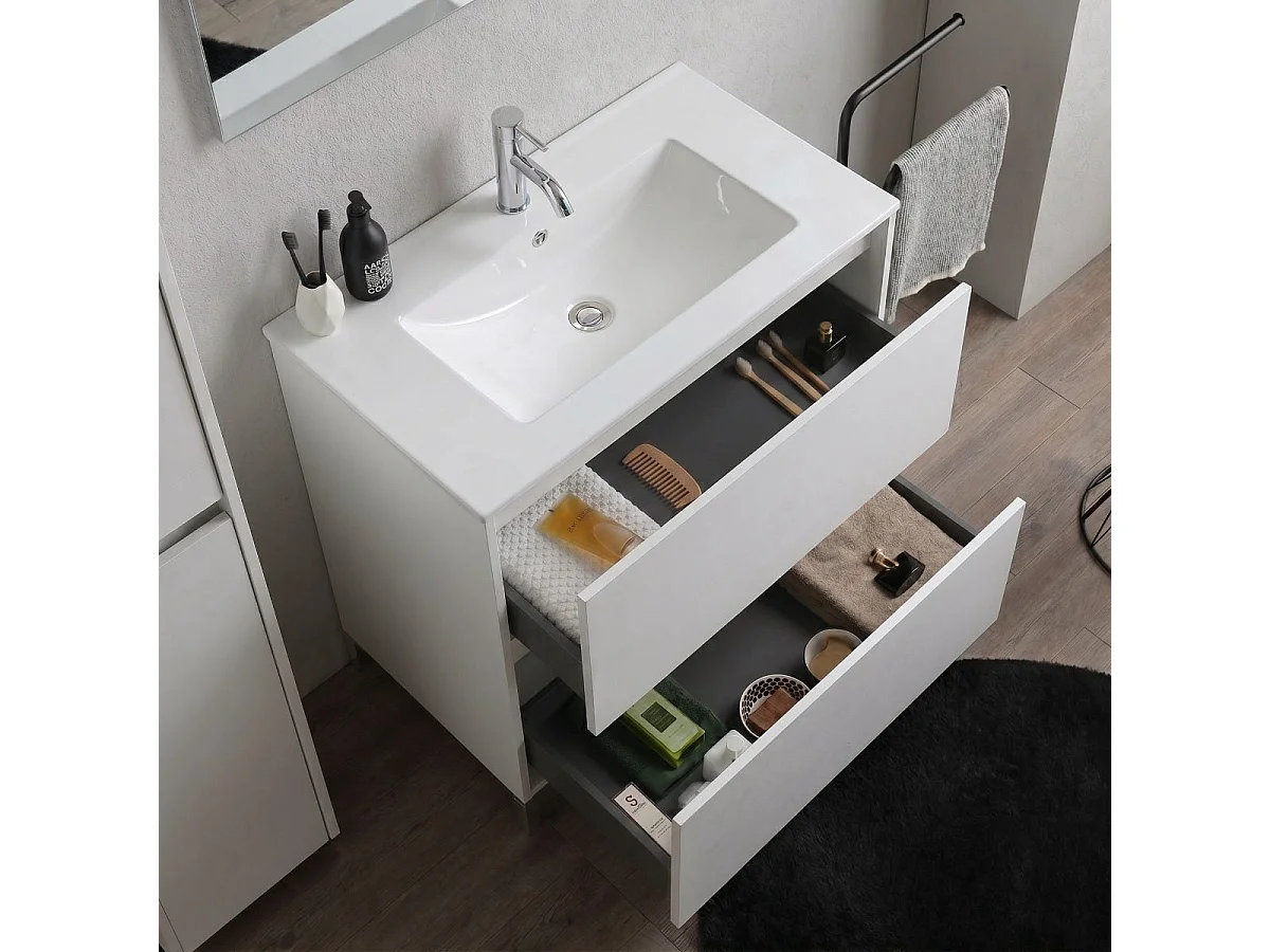 Meuble De Salle De Bains À Poser 100 Cm Blanc Avec Côtés À Vue | Laguna