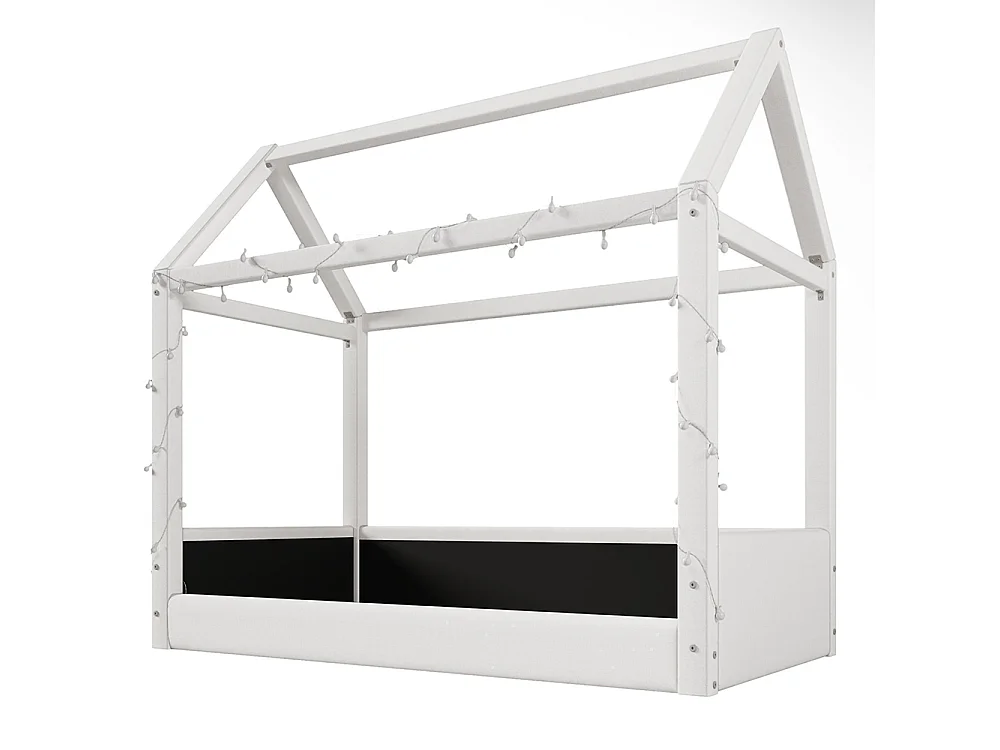 Lit cottage charmant avec éclairage LED – Canapé-lit pour enfants en bois massif avec tente intégrée – Beige – 90 x 200 cm