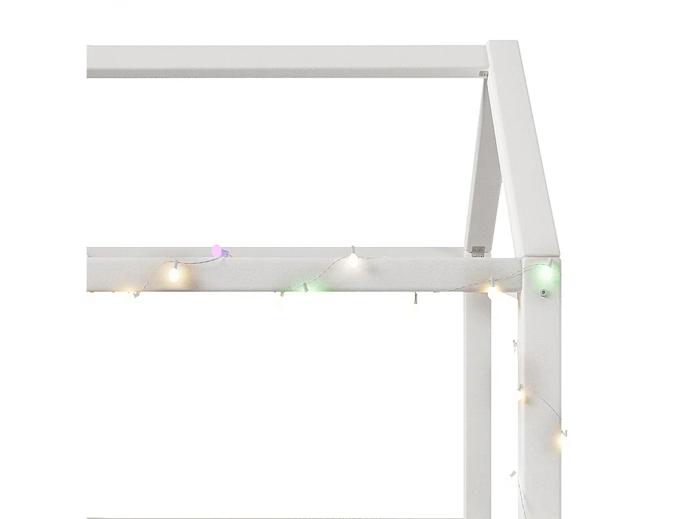 Lit cottage charmant avec éclairage LED – Canapé-lit pour enfants en bois massif avec tente intégrée – Beige – 90 x 200 cm