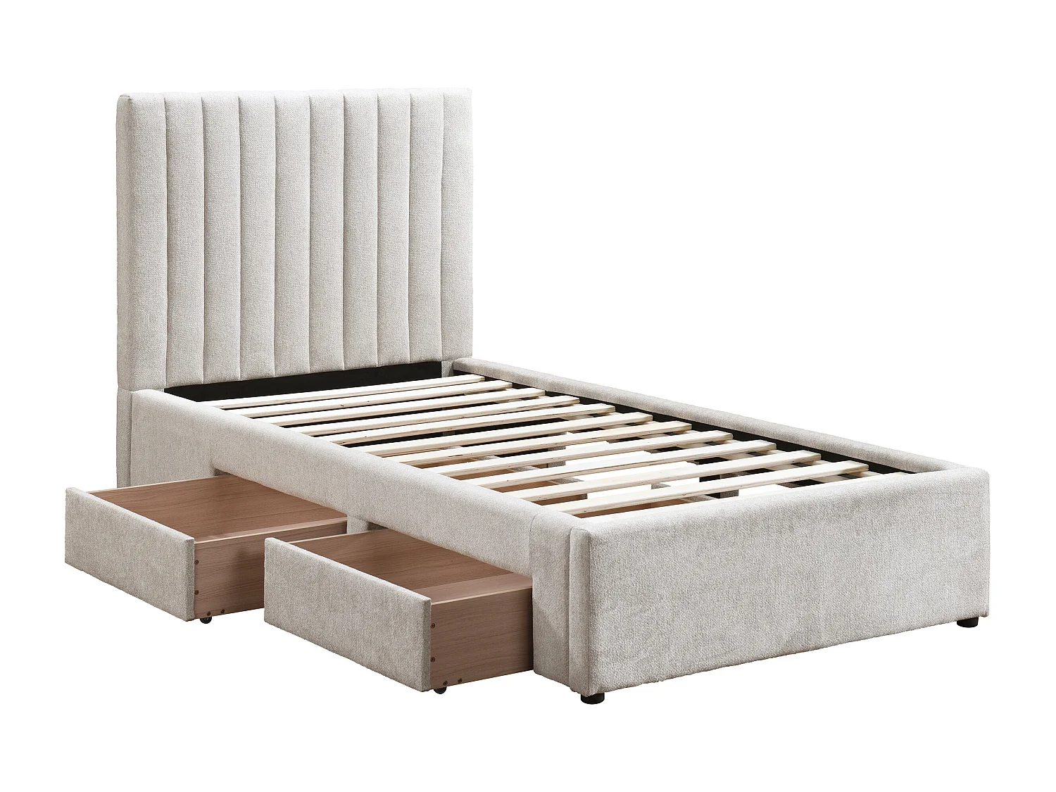Lit 90 x 190 cm avec 2 tiroirs - Tissu - Beige + Matelas - SARAH