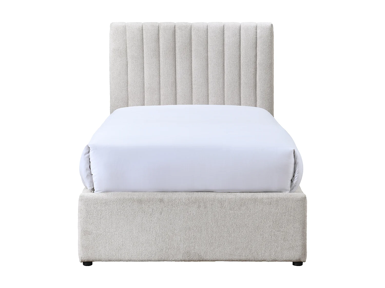 Lit 90 x 190 cm avec 2 tiroirs - Tissu - Beige + Matelas - SARAH