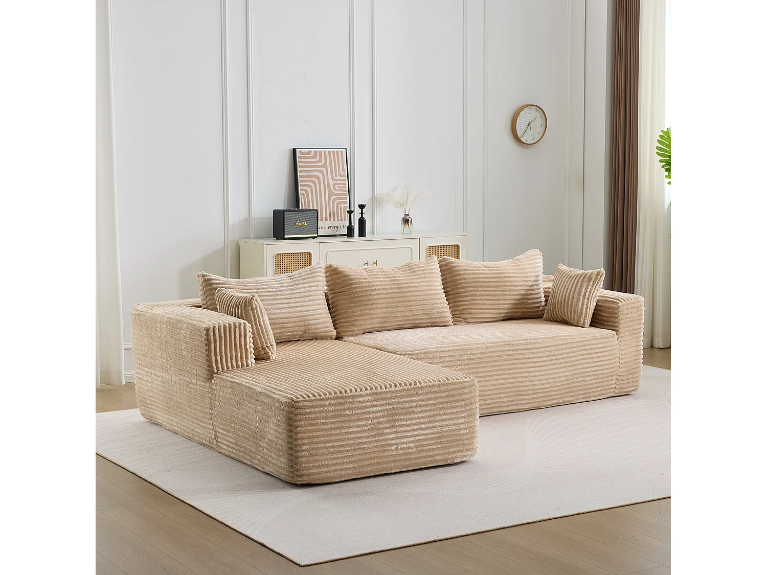 Ensemble de canapés modulaires en velours côtelé, ensemble de canapés en L sur pied, prêt à assembler, adapté aux salons, beige
