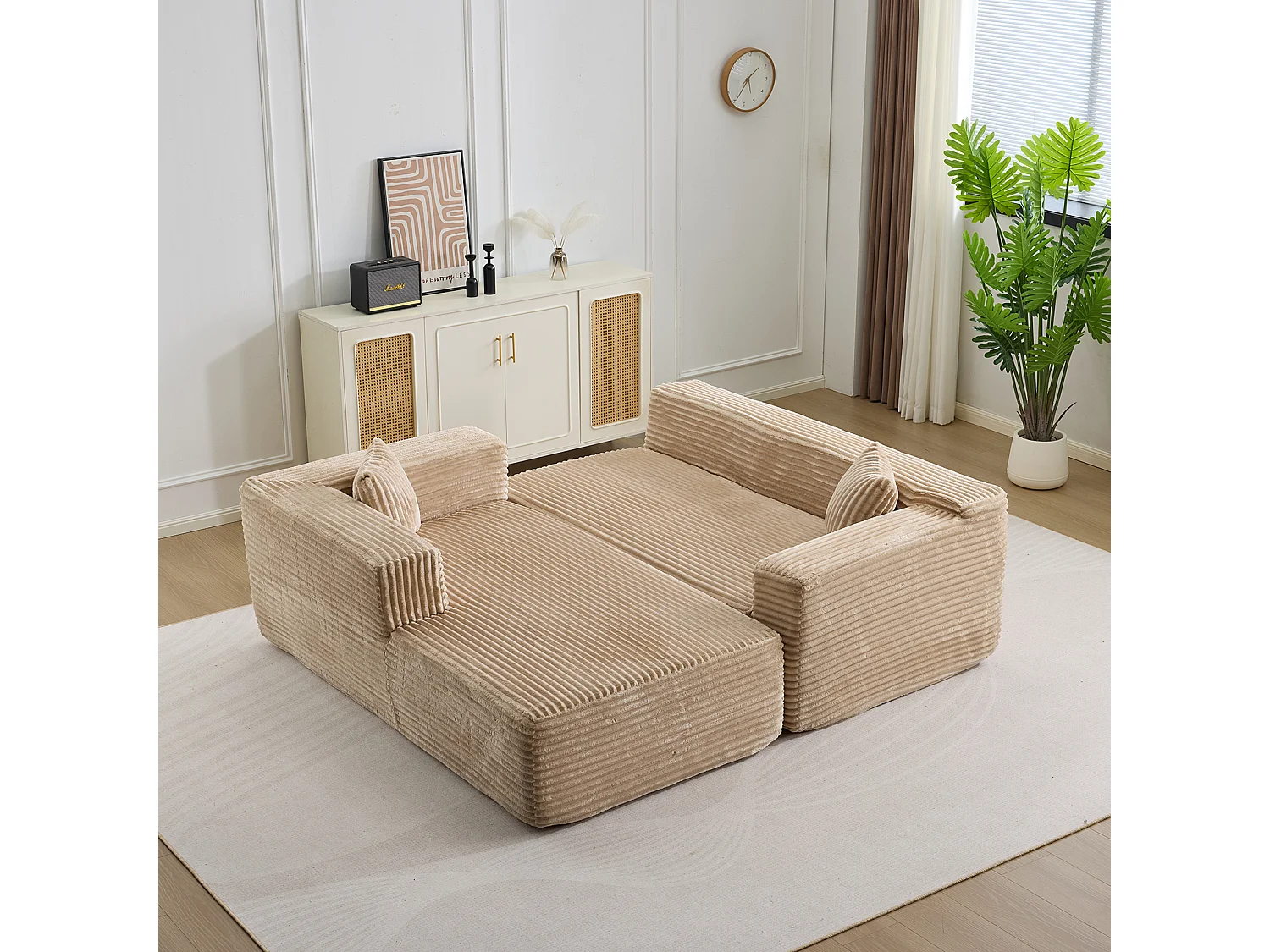 Ensemble de canapés modulaires en velours côtelé, ensemble de canapés en L sur pied, prêt à assembler, adapté aux salons, beige