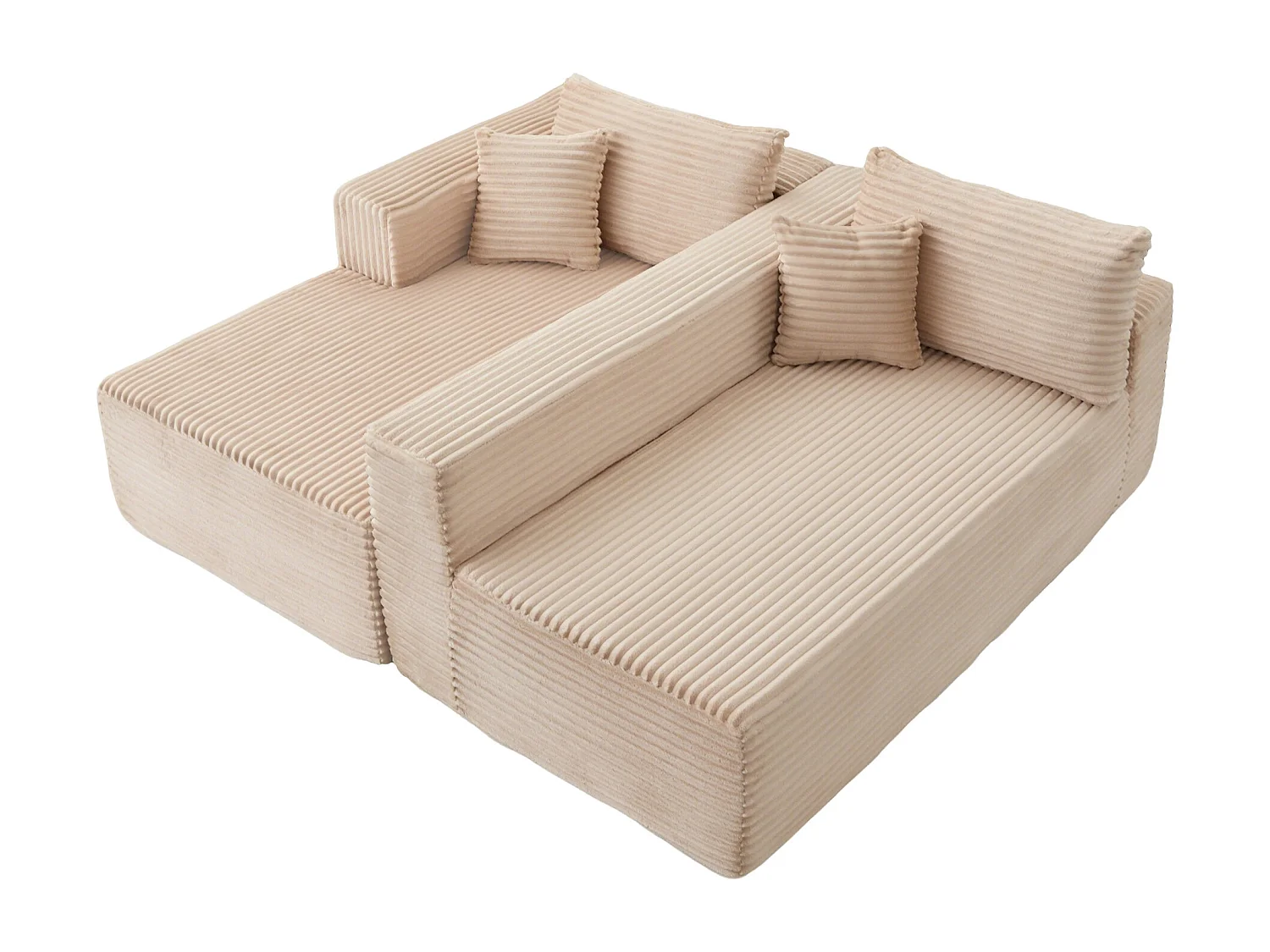 Ensemble de canapés modulaires en velours côtelé, ensemble de canapés en L sur pied, prêt à assembler, adapté aux salons, beige