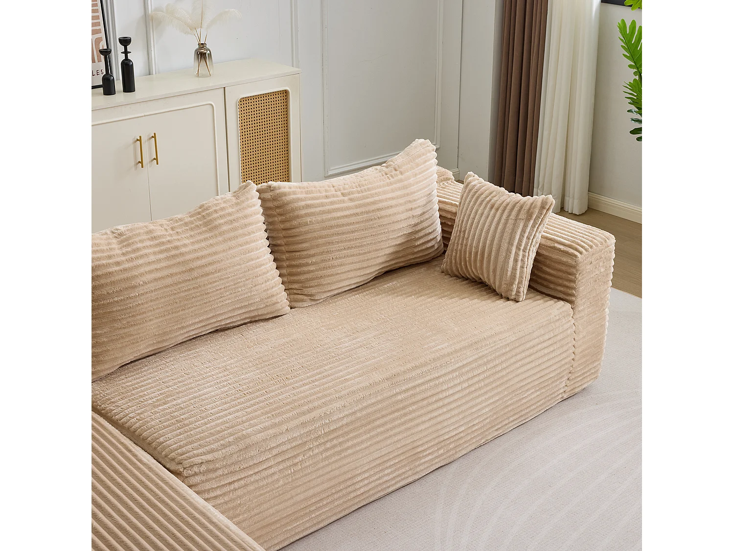 Ensemble de canapés modulaires en velours côtelé, ensemble de canapés en L sur pied, prêt à assembler, adapté aux salons, beige