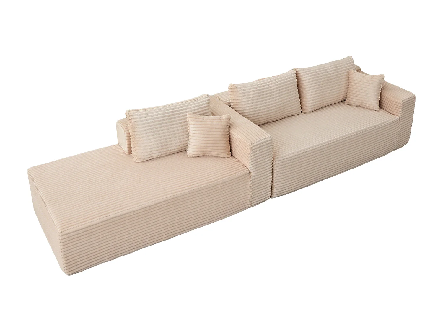 Ensemble de canapés modulaires en velours côtelé, ensemble de canapés en L sur pied, prêt à assembler, adapté aux salons, beige