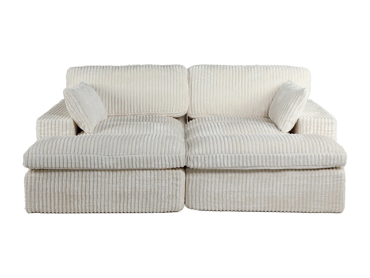 Canapé-lit modulable en velours côtelé avec chaise longue, design prêt à l'emploi, spécialement conçu pour les appartements compacts, blanc