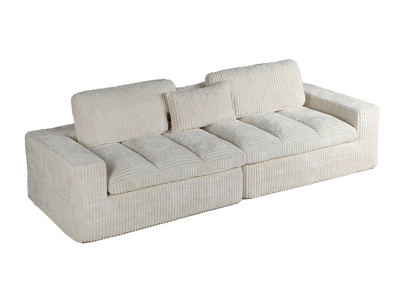Canapé-lit modulable en velours côtelé avec chaise longue, design prêt à l'emploi, spécialement conçu pour les appartements compacts, blanc
