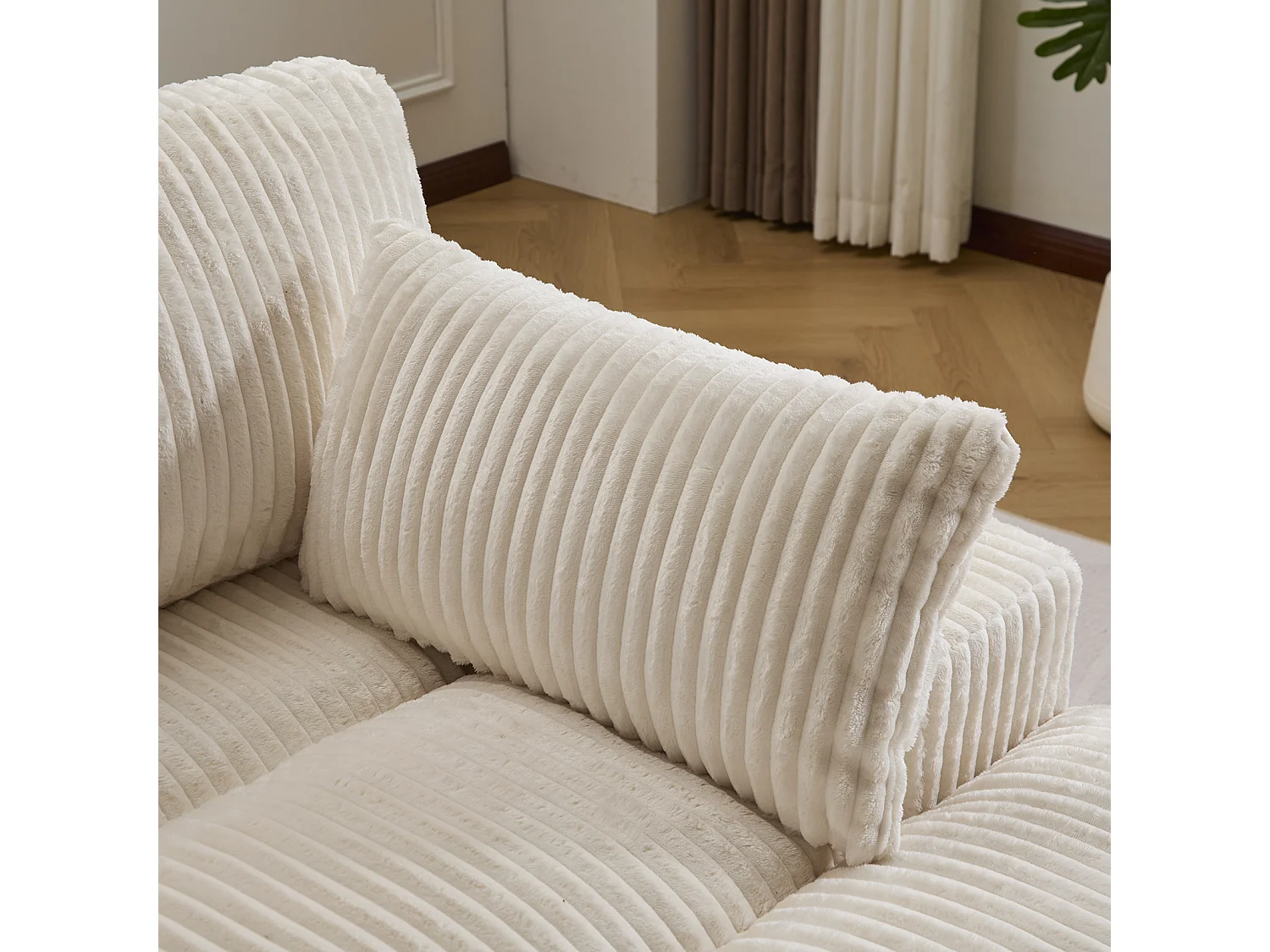 Canapé-lit modulable en velours côtelé avec chaise longue, design prêt à l'emploi, spécialement conçu pour les appartements compacts, blanc