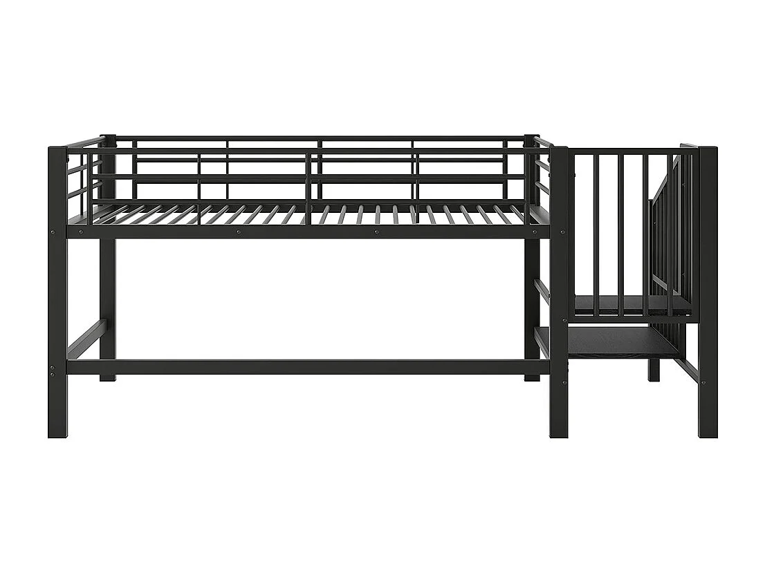 Cama alta 90 x 200 cm, com escada e espaço de arrumação, metal, preto