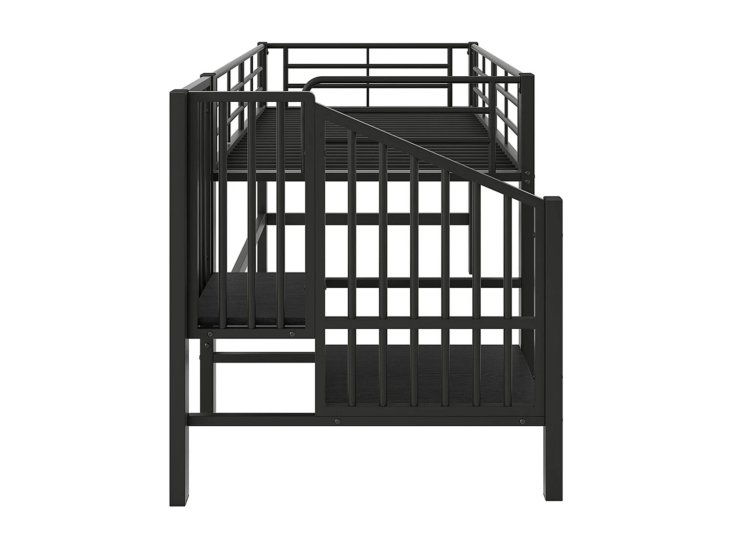 Cama alta 90 x 200 cm, com escada e espaço de arrumação, metal, preto