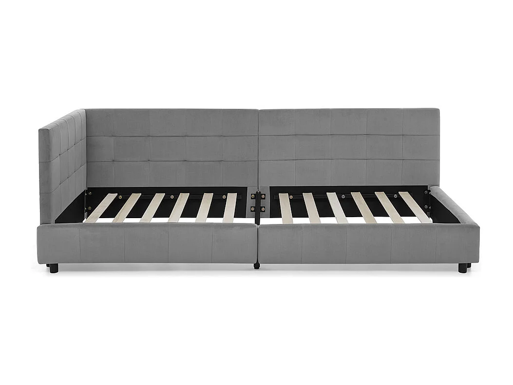 Cama de solteiro 90 × 200 cm, design em veludo suave para a pele, encosto alto, cinza (colchão não incluído)