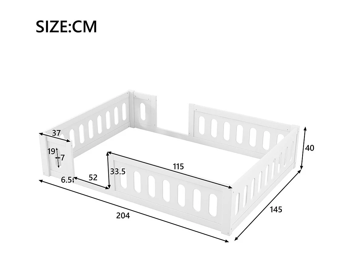 Lit plateforme 140 x 200 cm, avec barrières de sécurité, en bois, blanc