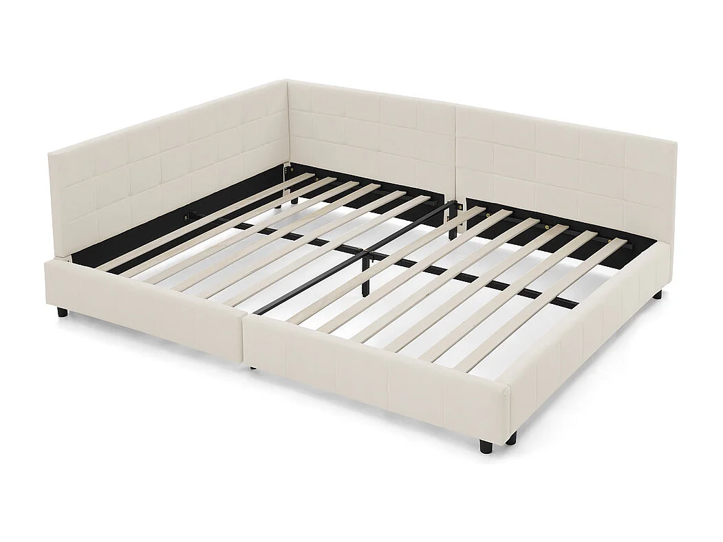 Cama de casal 160 × 200 cm, design em veludo suave para a pele, encosto alto, bege (colchão não incluído)