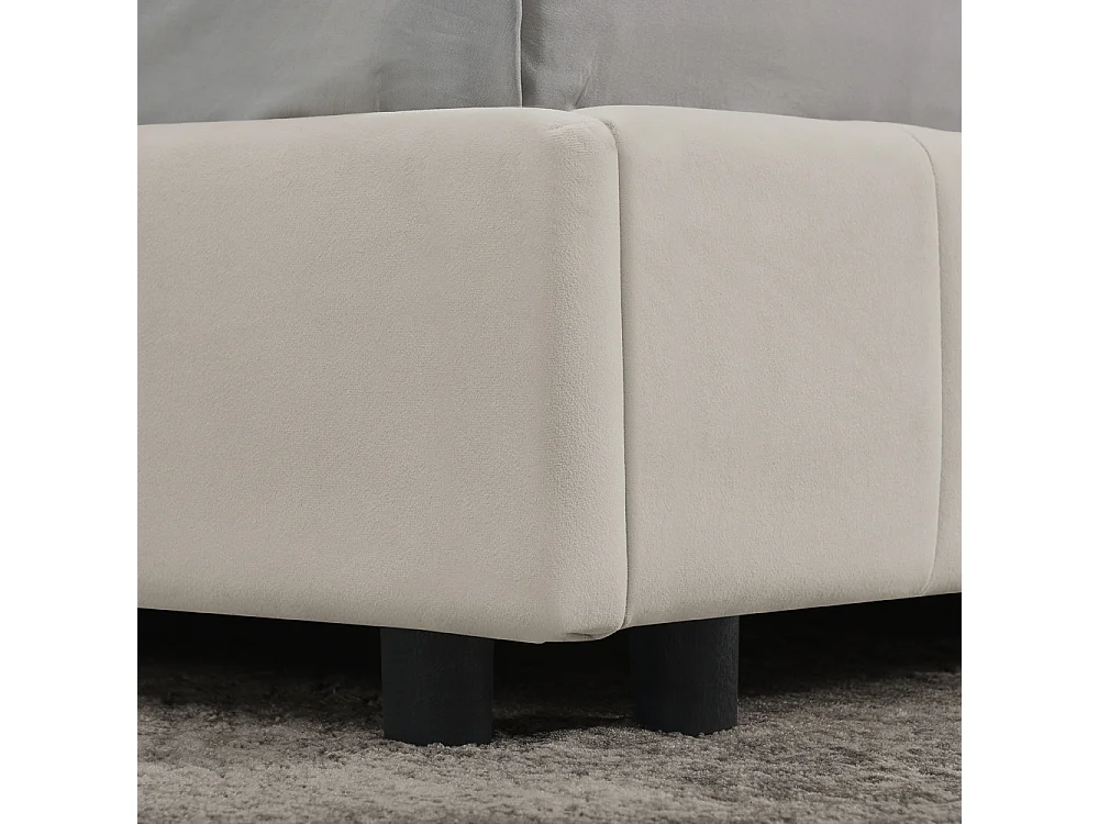 Cama de casal 140 × 200 cm, design em veludo suave para a pele, encosto alto, bege (colchão não incluído)