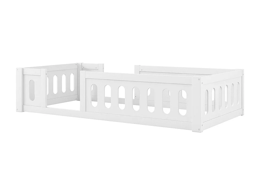 Lit plateforme, 90 x 200 cm, avec barrières de sécurité, en bois, blanc