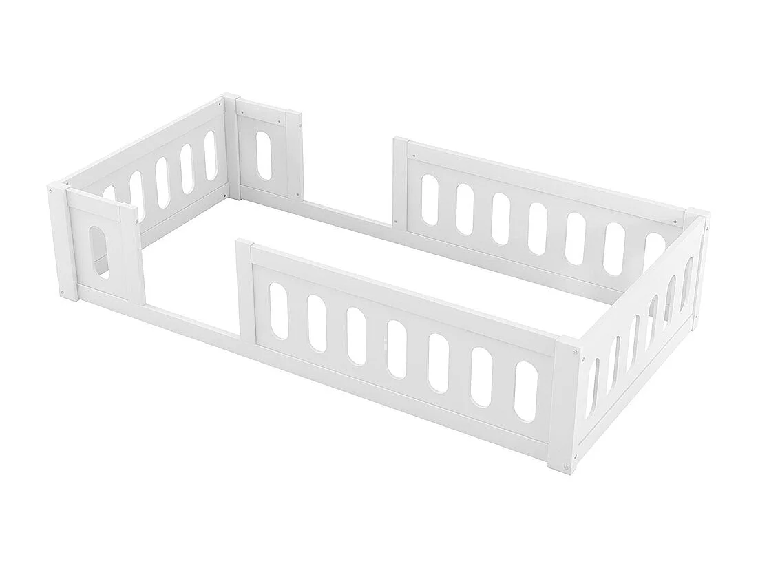 Lit plateforme, 90 x 200 cm, avec barrières de sécurité, en bois, blanc