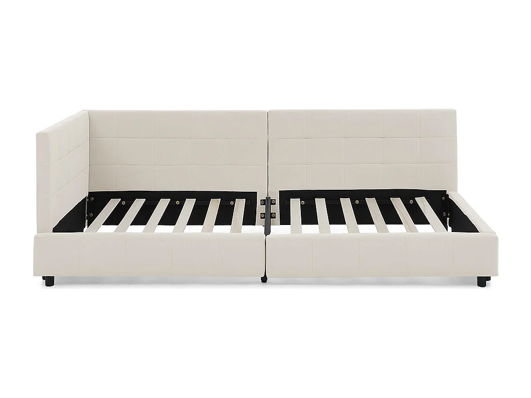 Cama individual 90 × 200 cm, design em veludo suave para a pele, encosto alto, bege (colchão não incluído)