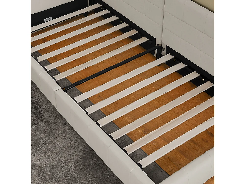 Cama individual 90 × 200 cm, design em veludo suave para a pele, encosto alto, bege (colchão não incluído)