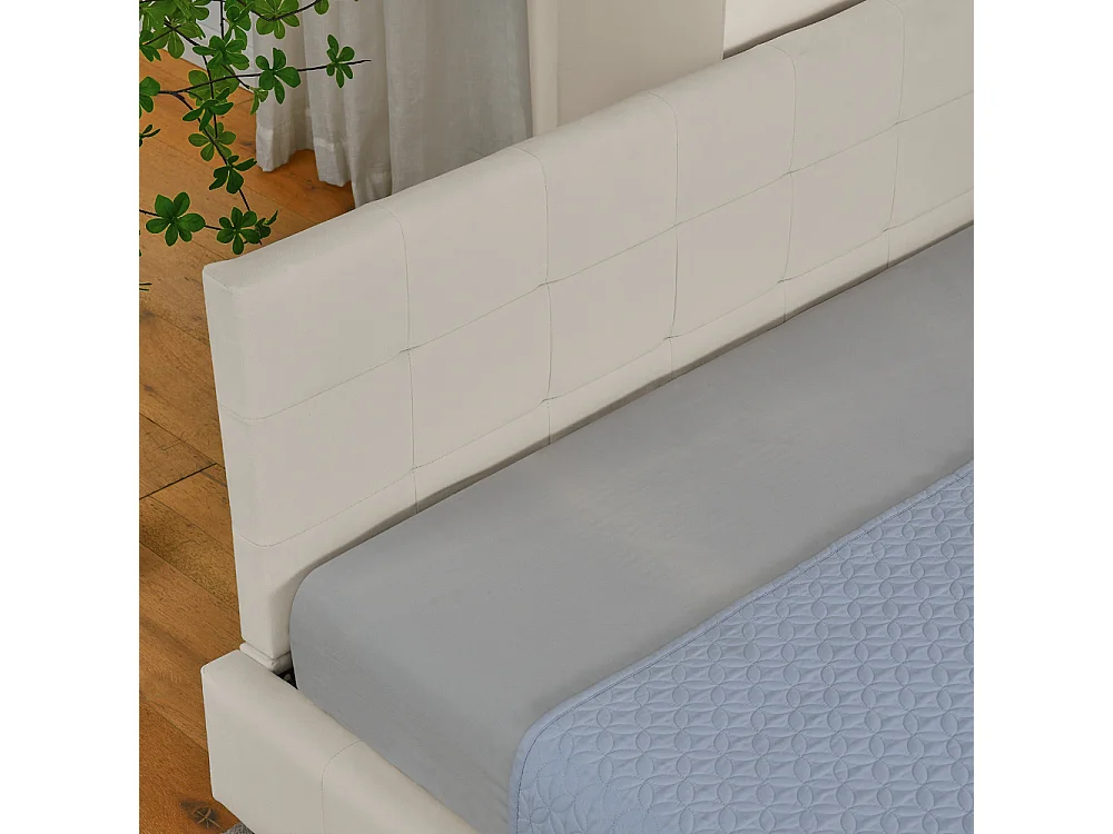 Cama individual 90 × 200 cm, design em veludo suave para a pele, encosto alto, bege (colchão não incluído)