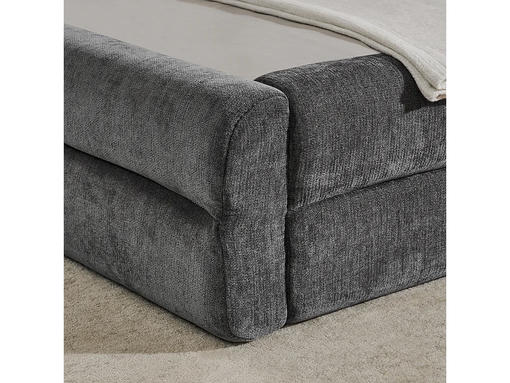 Einzelbett 90 × 200 cm, hautfreundlicher Chenille-Stoff, bequeme Rückenlehne, dunkelgrau (Matratze nicht im Lieferumfang enthalten)