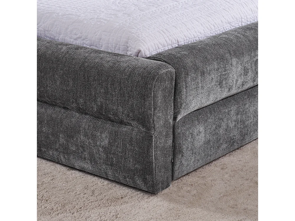 Doppelbett 140 × 200 cm, hautfreundlicher Chenille-Stoff, bequeme Rückenlehne, dunkelgrau (Matratze nicht im Lieferumfang enthalten)