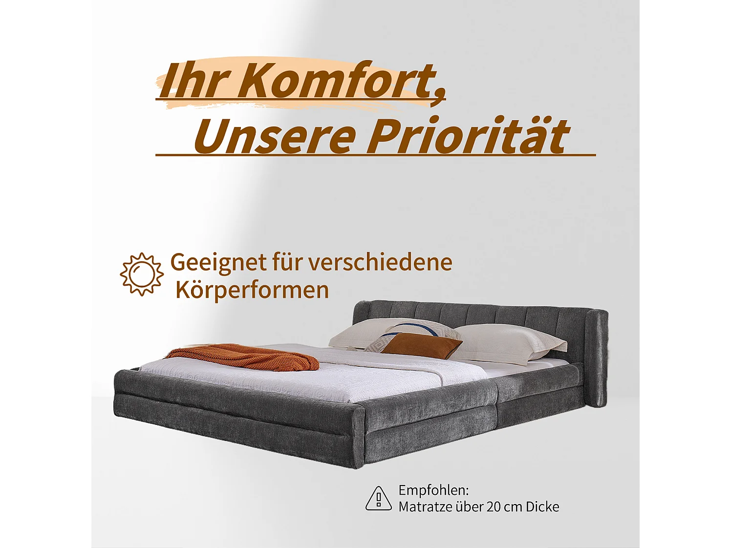 Doppelbett 160 × 200 cm, hautfreundlicher Chenille-Stoff, bequeme Rückenlehne, dunkelgrau (Matratze nicht im Lieferumfang enthalten)
