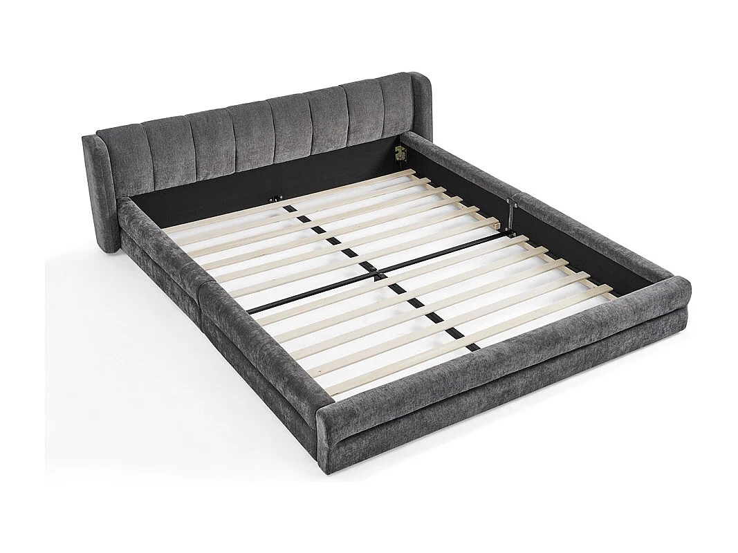 Doppelbett 160 × 200 cm, hautfreundlicher Chenille-Stoff, bequeme Rückenlehne, dunkelgrau (Matratze nicht im Lieferumfang enthalten)