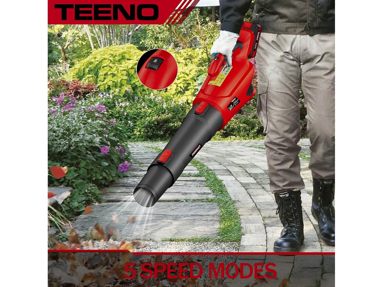 Souffleur de Feuilles sans Fil 20 V, souffleur à Feuilles avec Batterie 4,0 Ah, 5 Modes de Vitesse pour l'entretien de la pelouse, 4500 W, et Le dépoussiérage