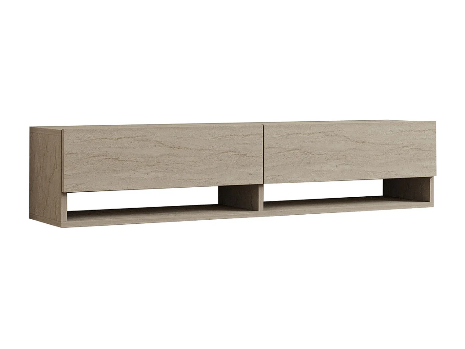 Meuble TV suspendu avec placards et étagères aspect travertin 140cm SARTY