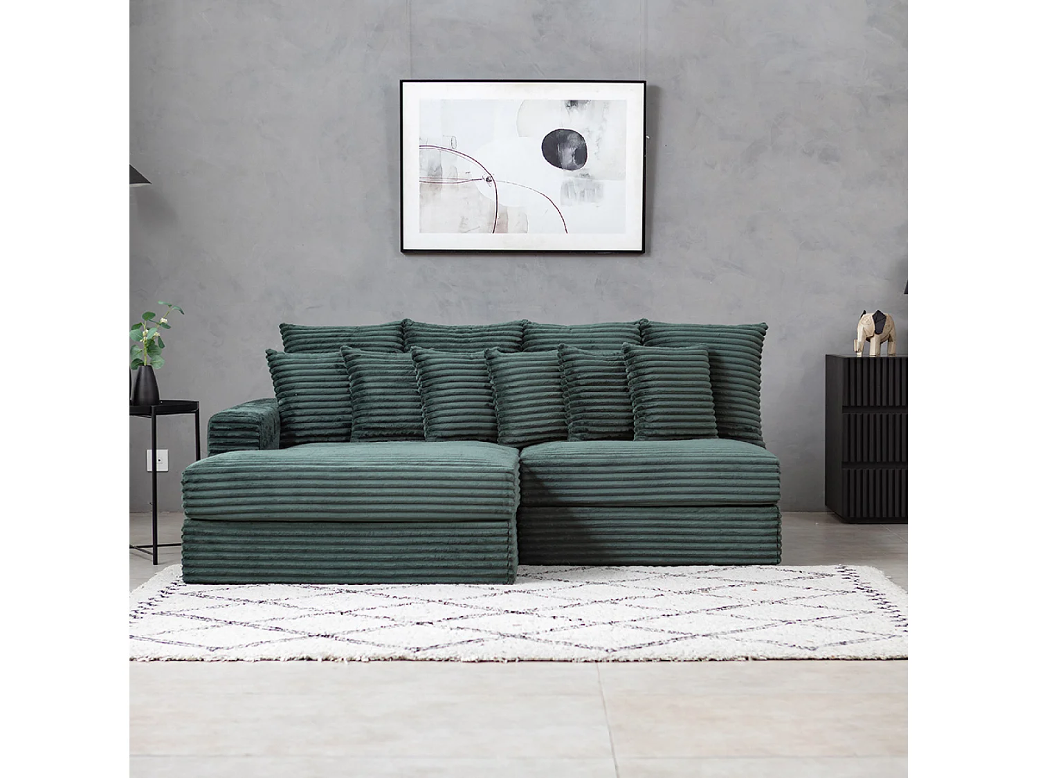 Canapé d'angle 2-3 places assise profonde en velours côtelé vert CARDIFF