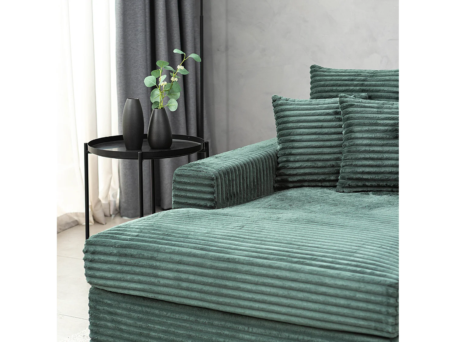 Canapé d'angle 2-3 places assise profonde en velours côtelé vert CARDIFF