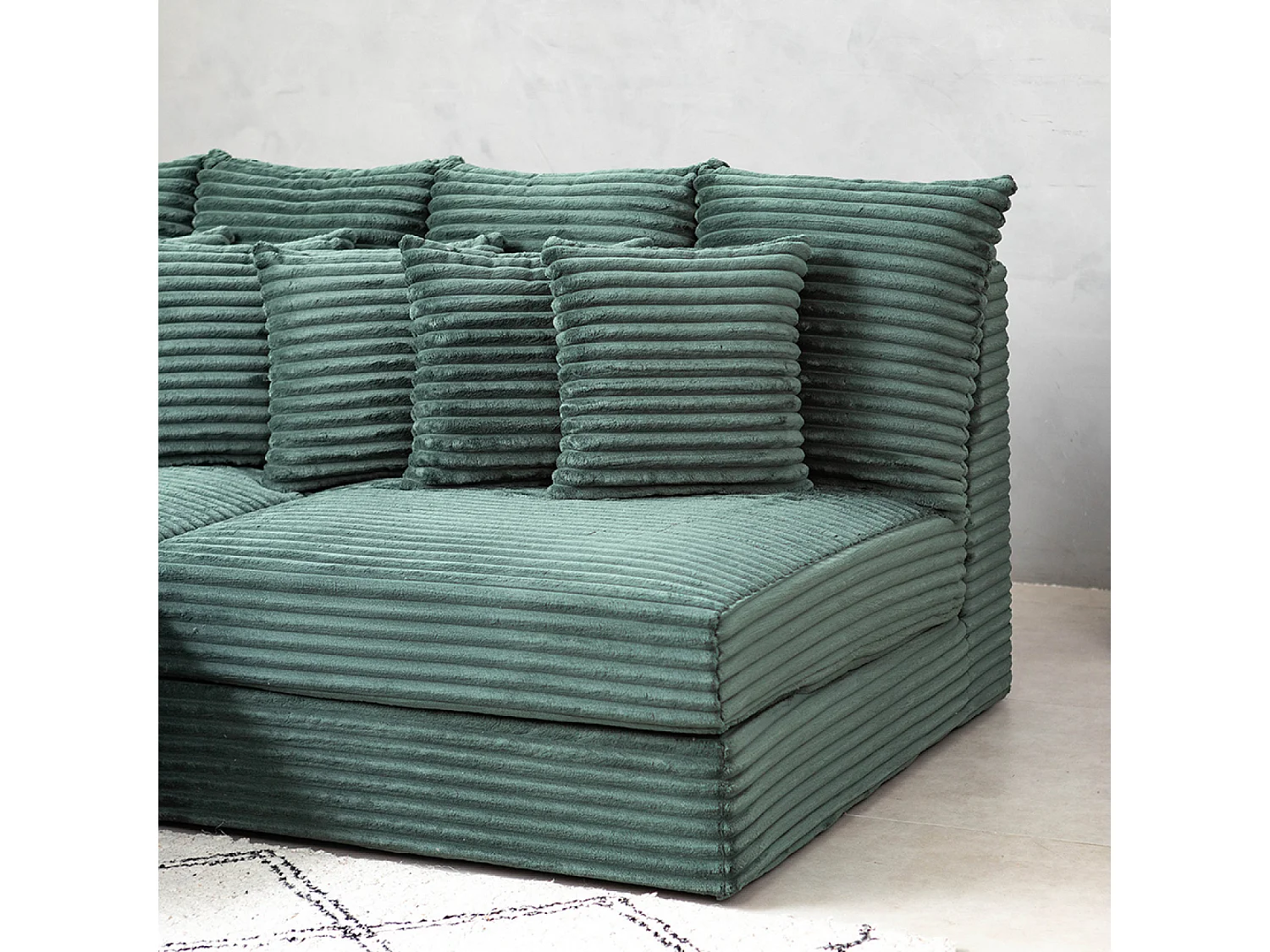 Canapé d'angle 2-3 places assise profonde en velours côtelé vert CARDIFF