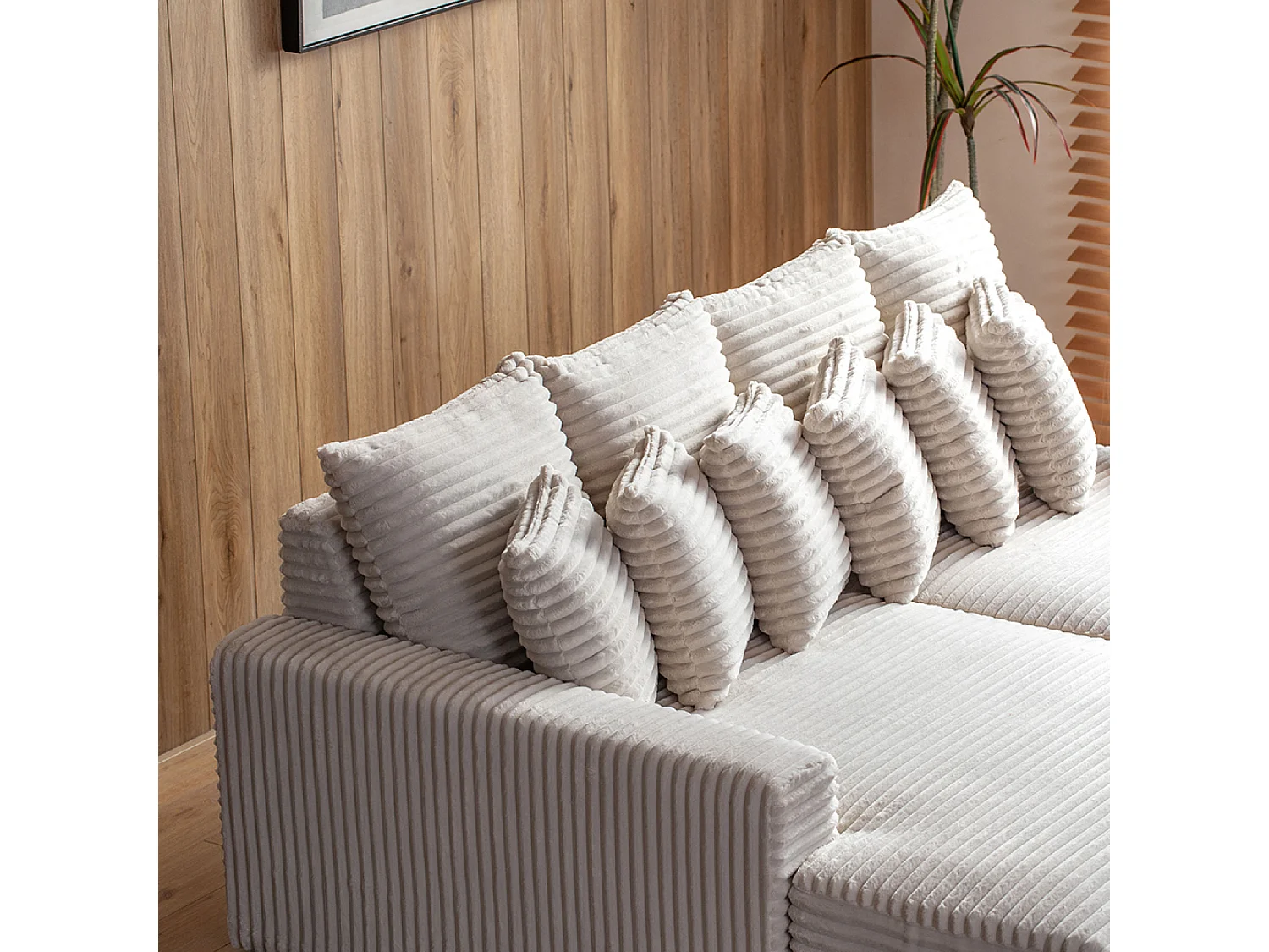 Canapé d'angle 2-3 places assise profonde en velours côtelé beige CARDIFF