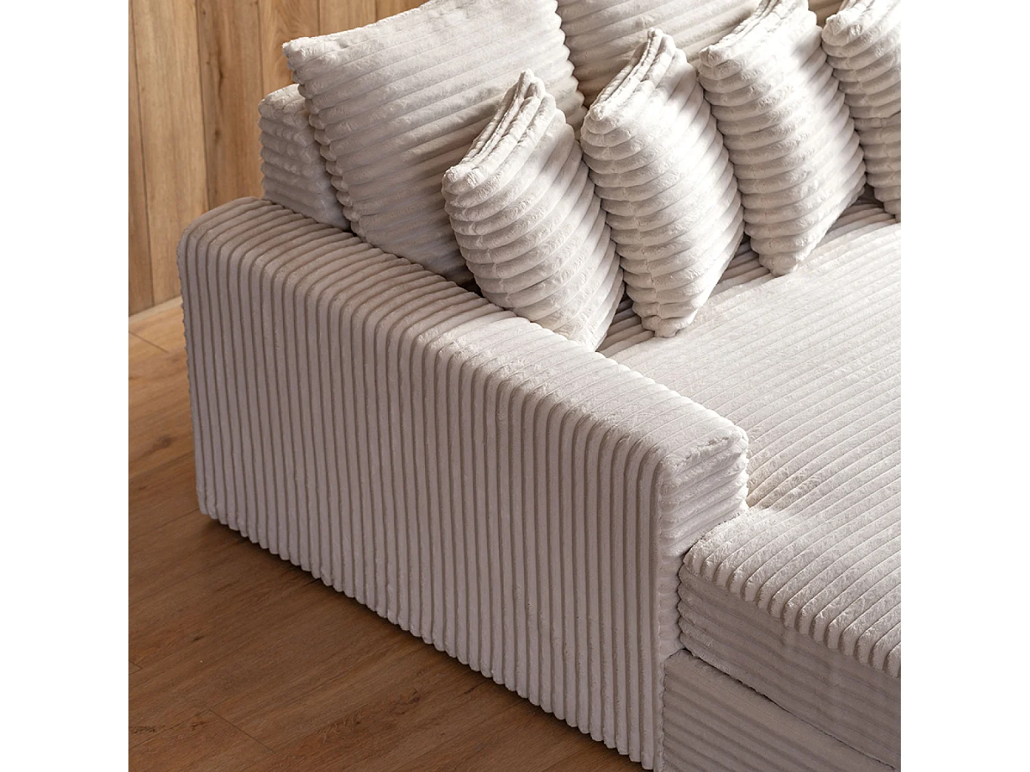 Canapé d'angle 2-3 places assise profonde en velours côtelé beige CARDIFF