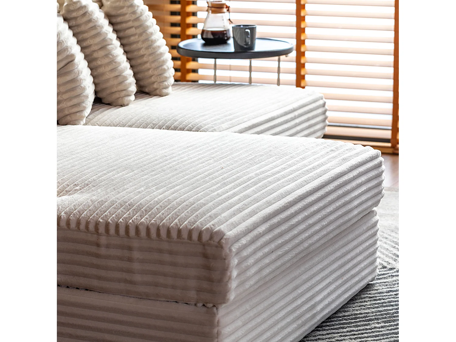 Canapé d'angle 2-3 places assise profonde en velours côtelé beige CARDIFF