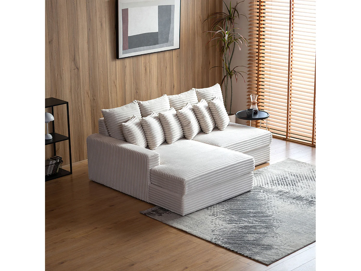 Canapé d'angle 2-3 places assise profonde en velours côtelé beige CARDIFF