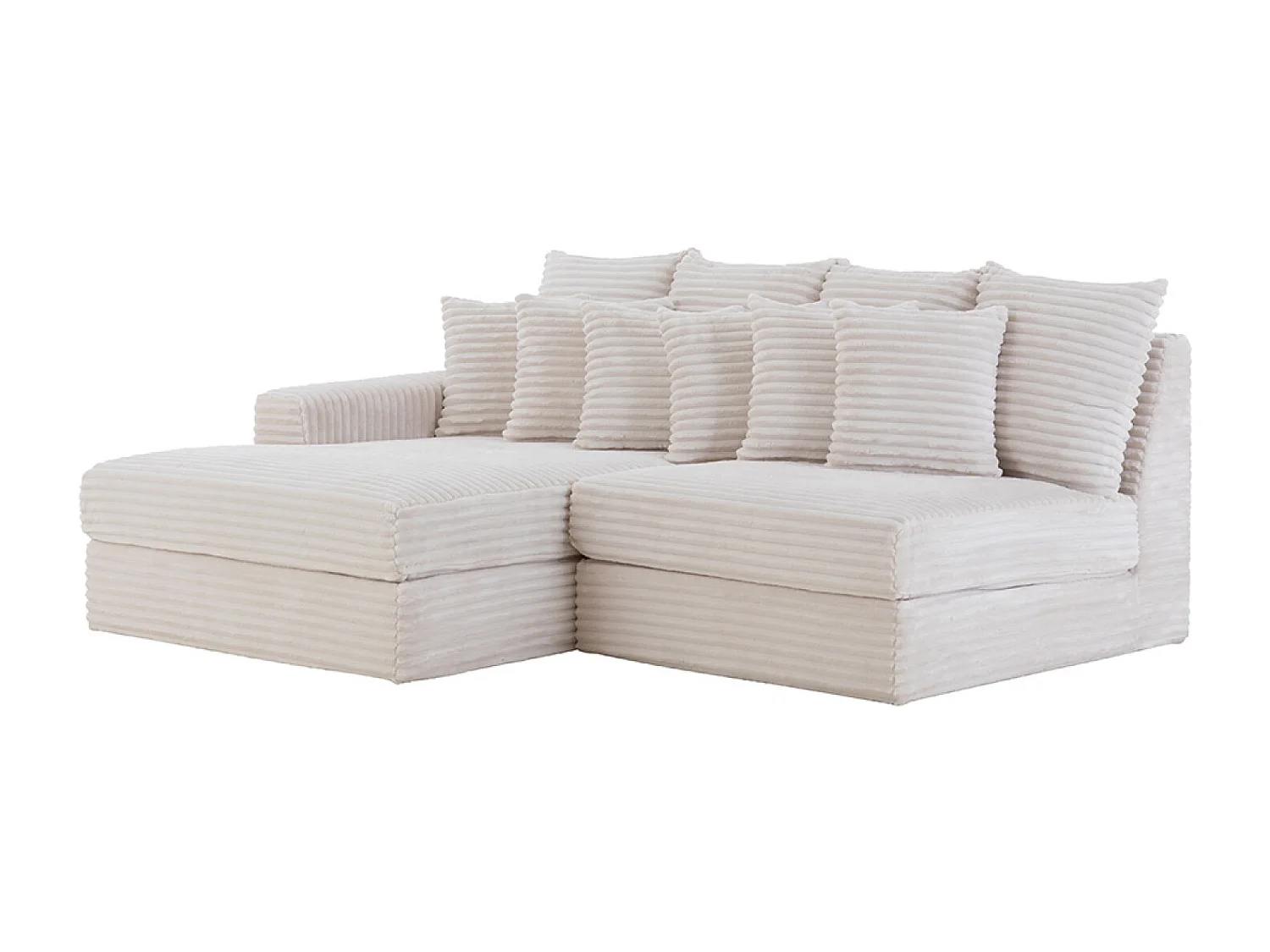 Canapé d'angle 2-3 places assise profonde en velours côtelé beige CARDIFF