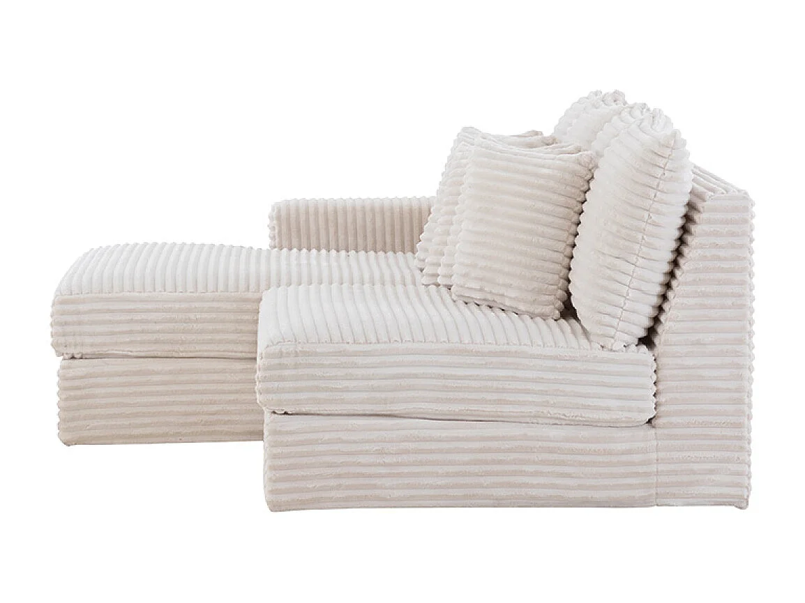 Canapé d'angle 2-3 places assise profonde en velours côtelé beige CARDIFF