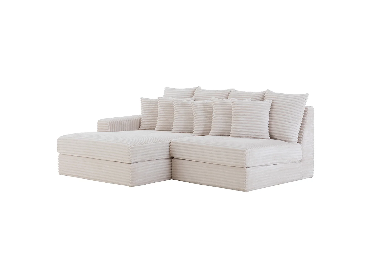 Canapé d'angle 2-3 places assise profonde en velours côtelé beige CARDIFF