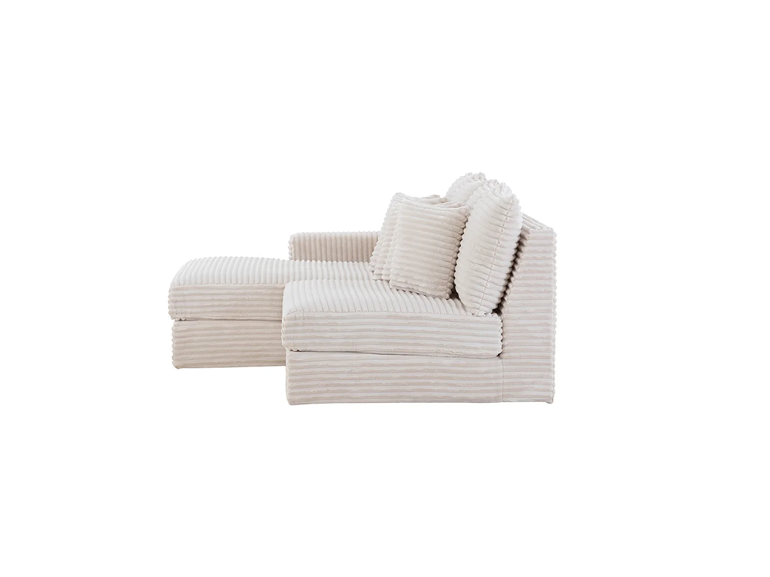 Canapé d'angle 2-3 places assise profonde en velours côtelé beige CARDIFF