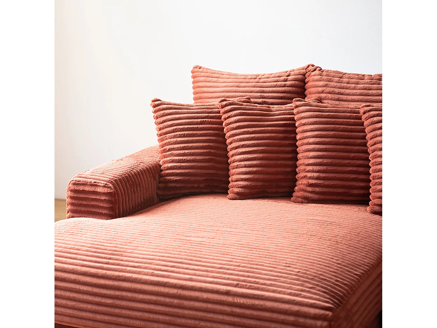 Canapé d'angle 2-3 places assise profonde en velours côtelé terracotta CARDIFF