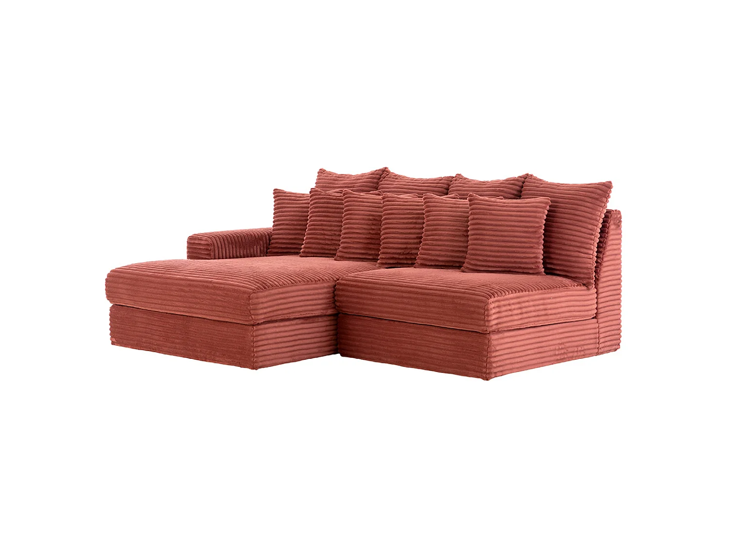 Canapé d'angle 2-3 places assise profonde en velours côtelé terracotta CARDIFF