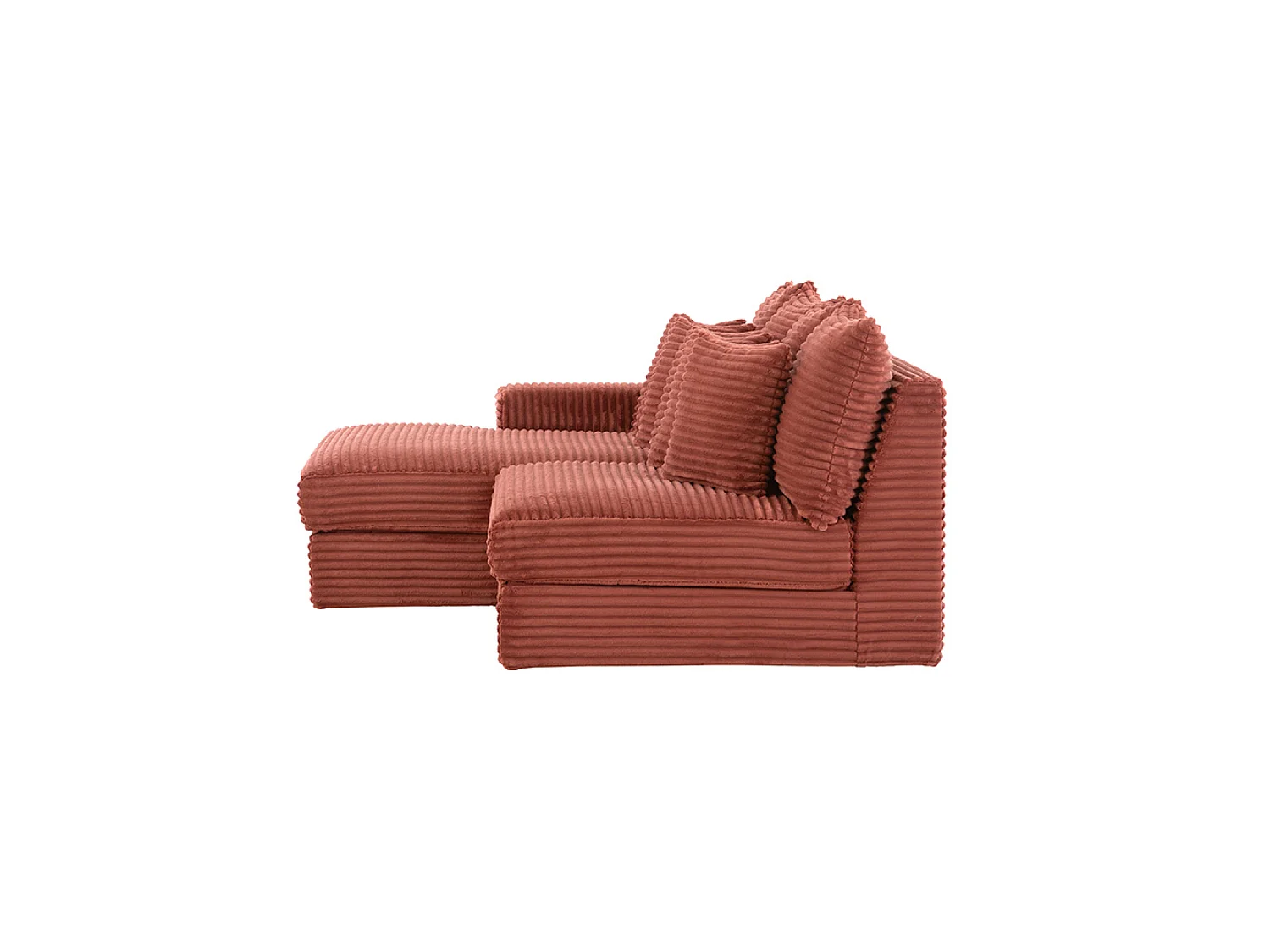Canapé d'angle 2-3 places assise profonde en velours côtelé terracotta CARDIFF