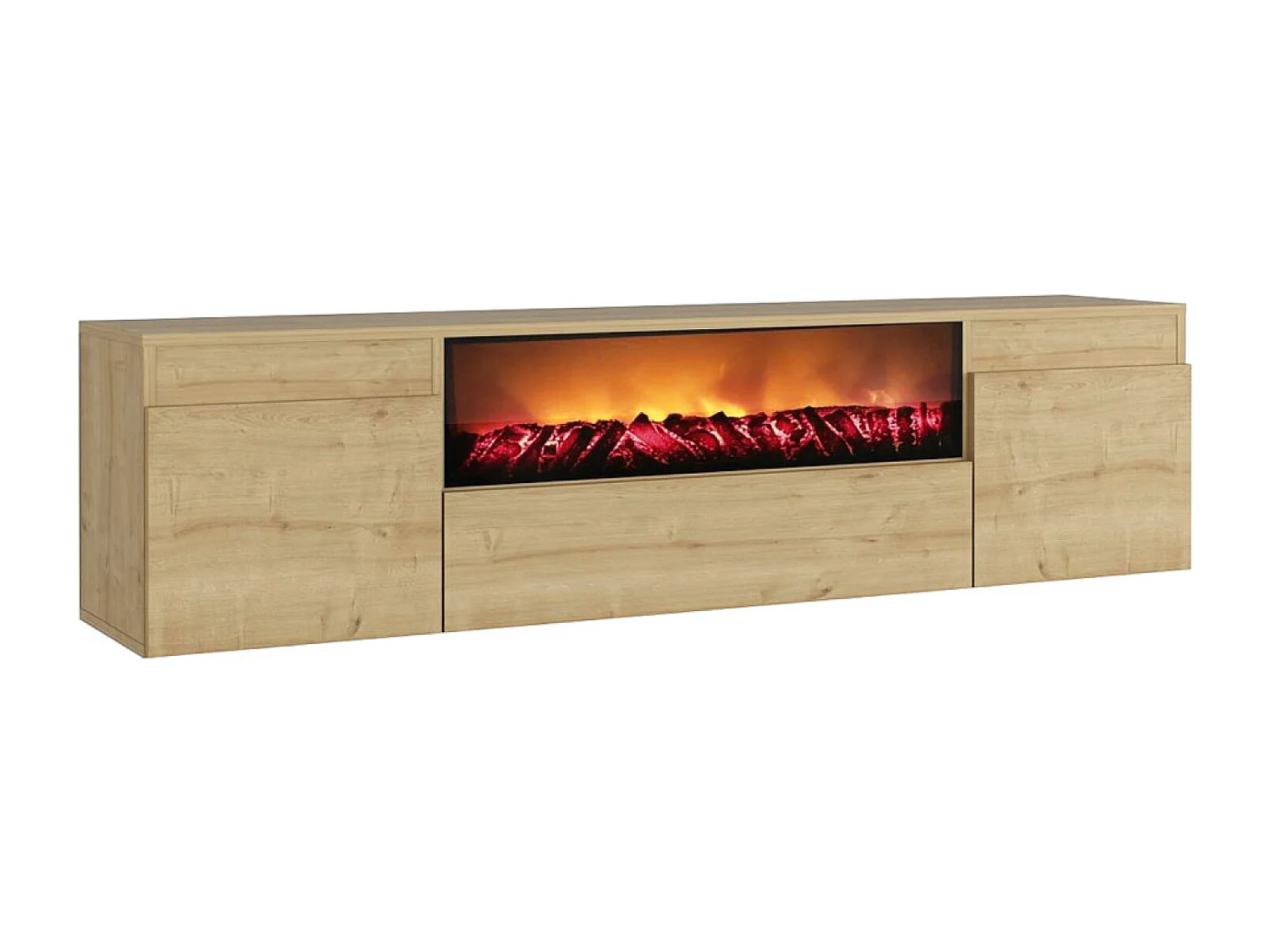 Meuble TV avec cheminée LED 180cm aspect bois PYRO