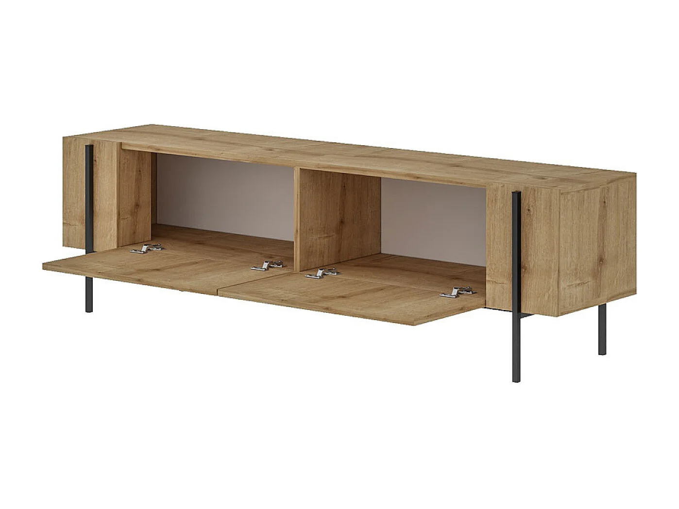 Meuble TV avec placards bois et détails noirs 160cm FRENA