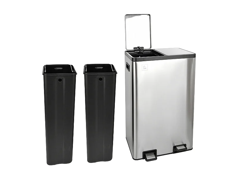 Système de tri des déchets TMH2X30, 2x30L, 2 compartiments, poubelle en acier inoxydable argenté