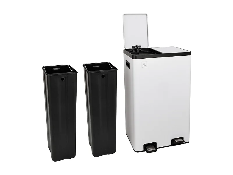 Système de tri des déchets TMH2X30, 2x30L, 2 compartiments, poubelle en acier thermolaqué blanc